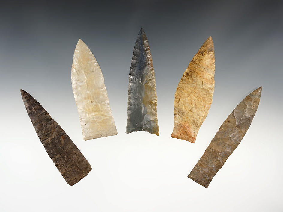 Set of 5 Restored Copena points found in Kentucky and Tennessee. The largest is 3 5/8".