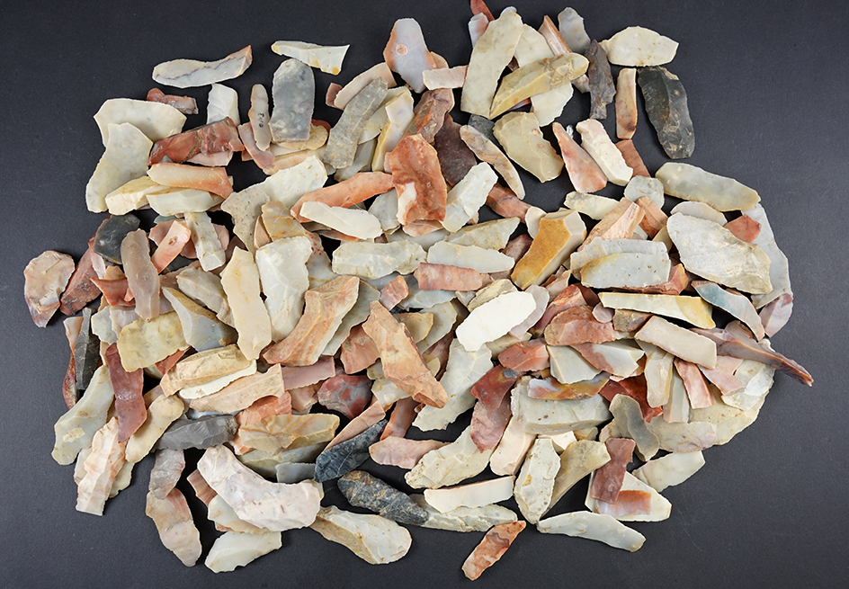Set of 200 colorful Flint Ridge Bladelets found in Ohio.