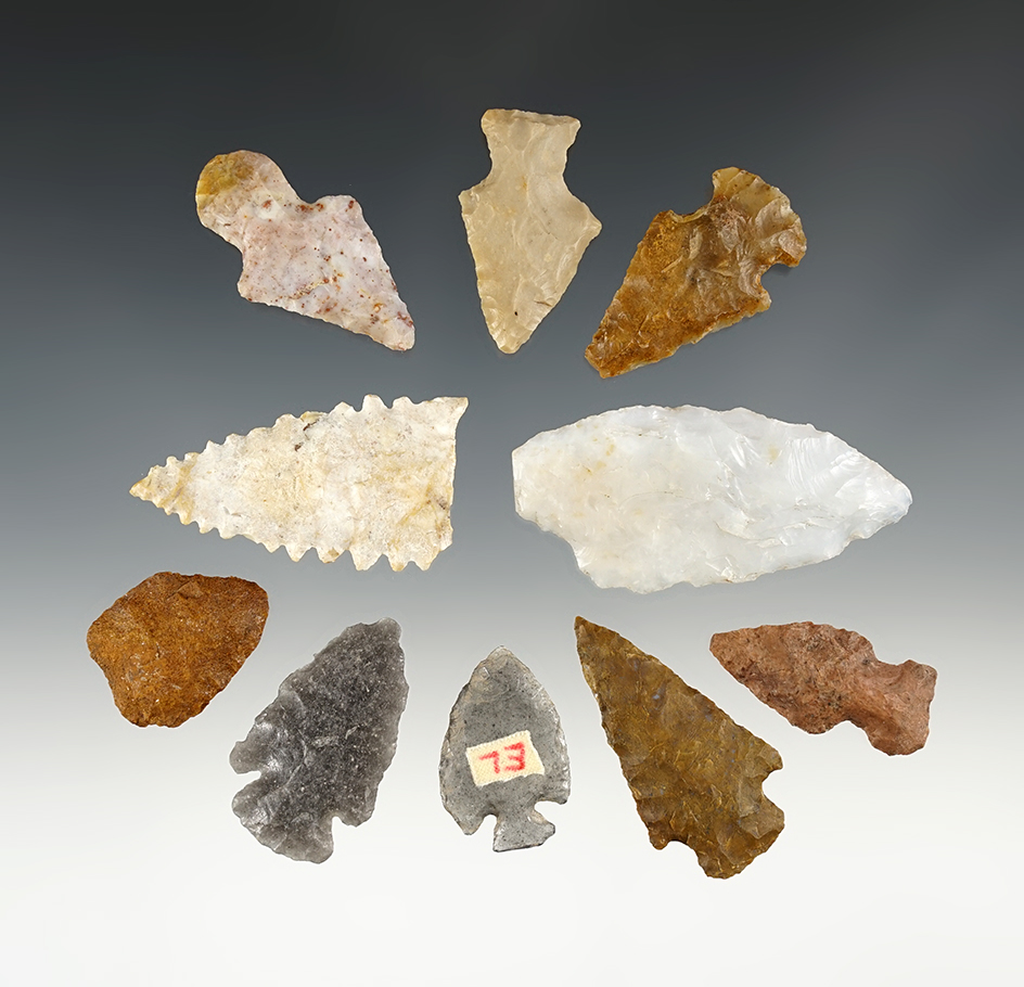 Set of 10  assorted points found in New Mexico. The largest is 2 3/8".