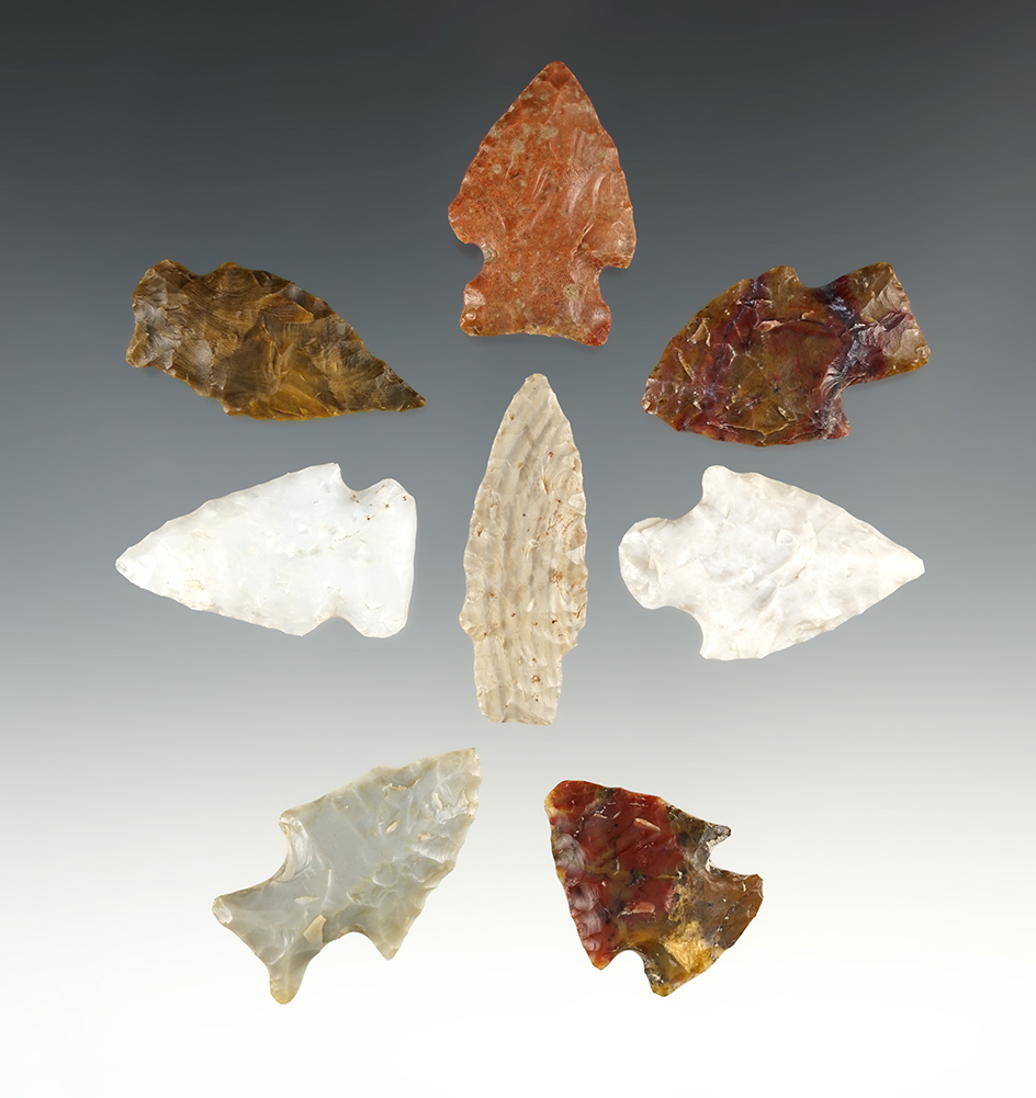 Set of 8 nicely made points found in New Mexico. The largest is 1 5/8".