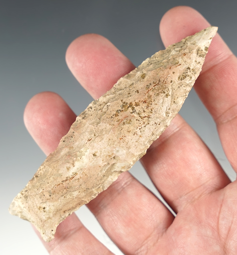 4 1/8" Nebo Hill made from multi-colored Chert. Found in Wisconsin. Comes with a Bennett COA.