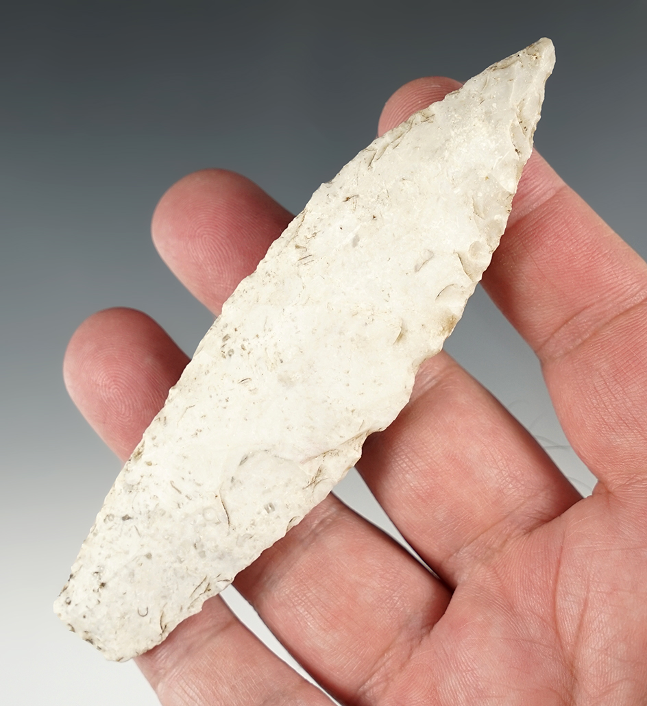 4 7/16" Sedalia made from Burlington Chert. Found in Illinois. Comes with a Stermer COA.