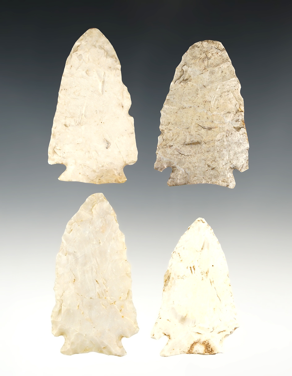 Set of 4 nice Corner Notched points found in Missouri/Illinois. The largest is 2 7/16".