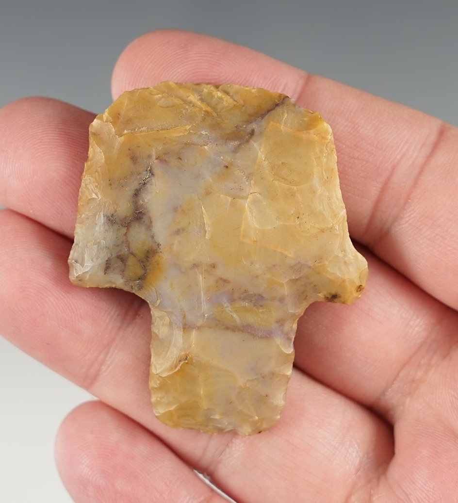 2" Ohio Adena Hafted Scraper made from nicely patinated Flint Ridge flint.