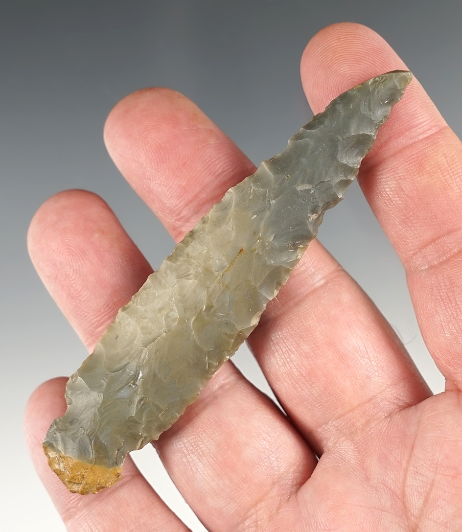 3 13/16" patinated Knife found in Lauderdale Co., Alabama with nice shallow side notches.