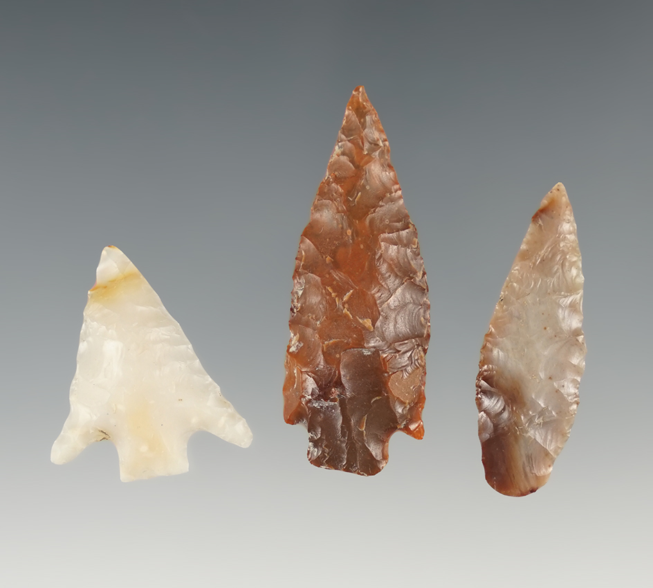 Set of 3 assorted points found in Oregon. All are in nice condition. The largest is 1 3/4".