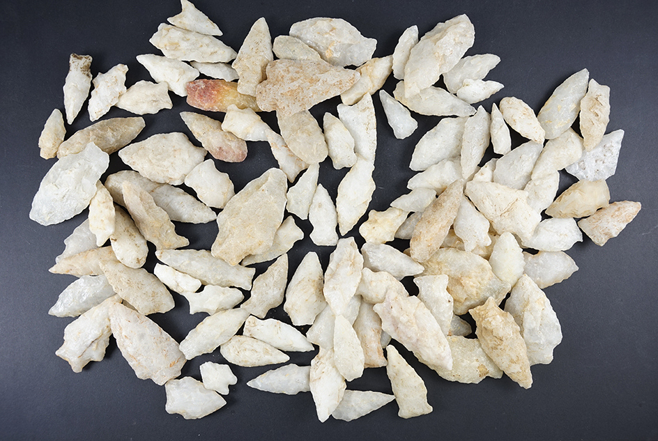 Set of 100 Quartz Arrowheads that were surface found in the Cecil Co., Maryland area.