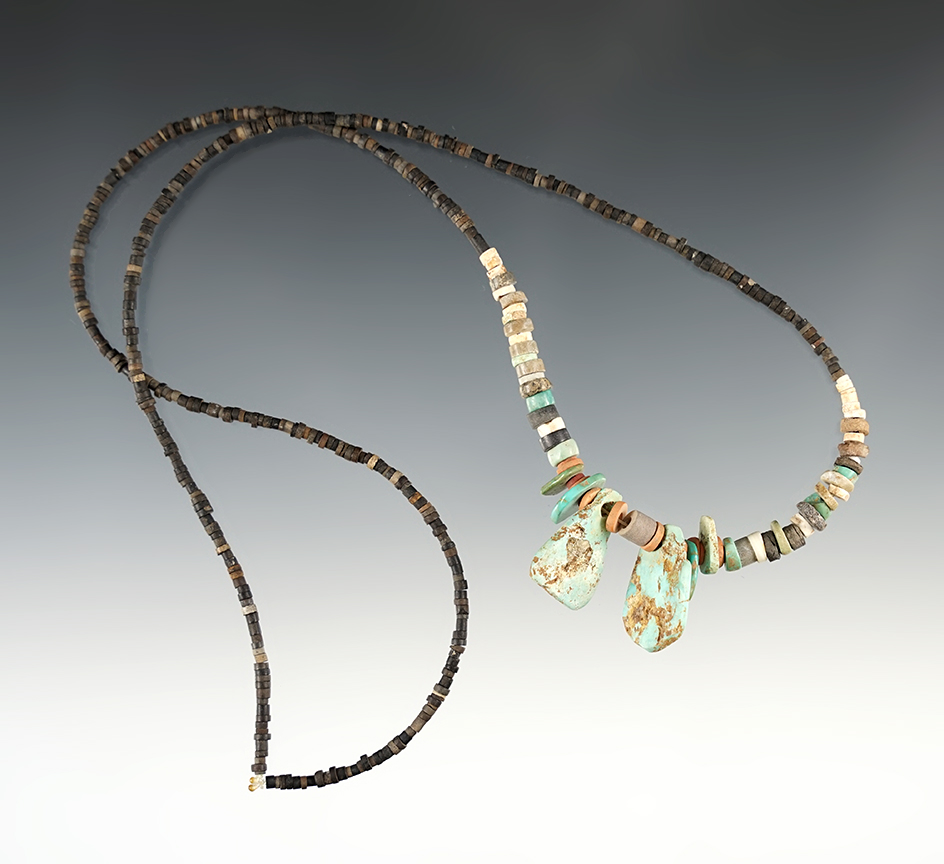 23" Strand Anasazi Necklace with Turquoise and fine stone beads. Found in Navajo Co., Arizona.