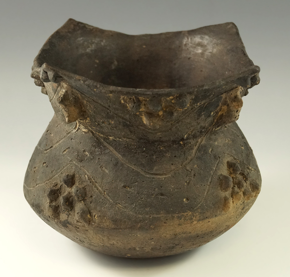 Pictured! 5 3/4 x 4 5/8" tall Caddo "4 point" jar found in Garland Co.,  Arkansas.some restoration