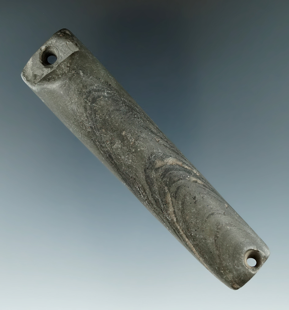 3 3/4"  Salvaged Bar Amulet made from Banded Slate. Found in Wyandot Co., Ohio.