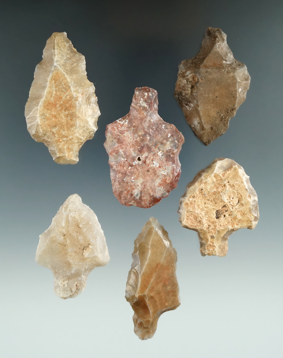 Set of six unique middle Paleolithic stemmed artifacts found on the plateau of Thebes, Egypt.