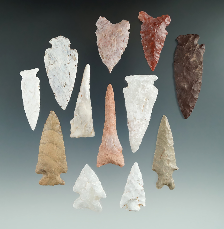Group of 12 nice arrowheads found in Utah, largest is 2 1/4".