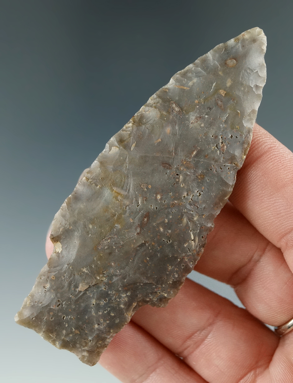 3 3/16" Archaic Stemmed point made from quality material found in Michigan.