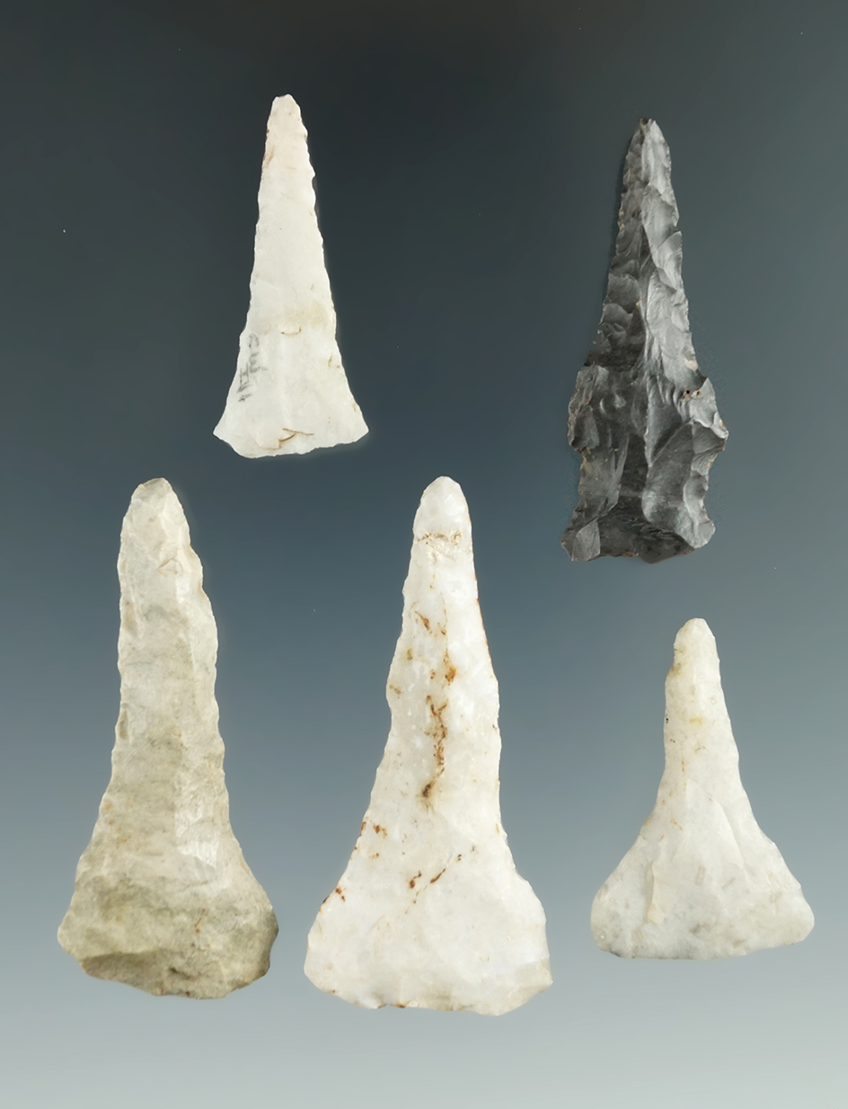 Set of five assorted Drills found in Illinois, largest is 2".