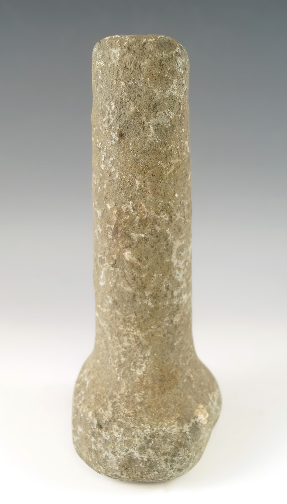 Tall 7 3/8" Bell Pestle with a nutting divot in base and a unique squared bottom - Allen Co.,  Ohio.