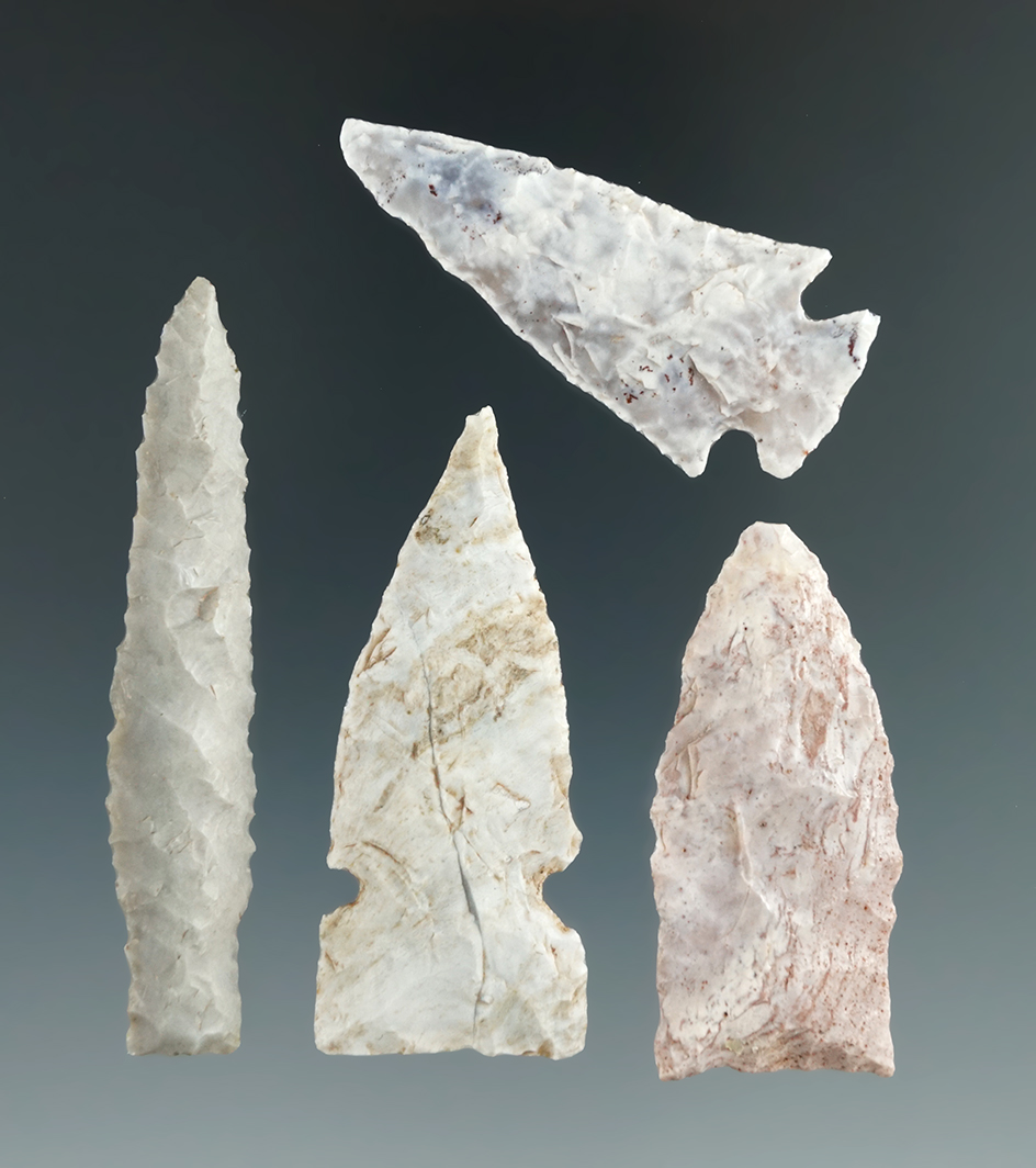 Set of four assorted arrowheads found in Utah, largest is 2 7/16".