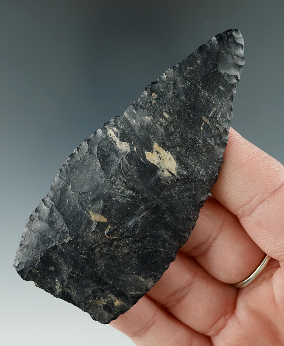 3 3/8" Coshocton Flint Triangular Knife found in Michigan.