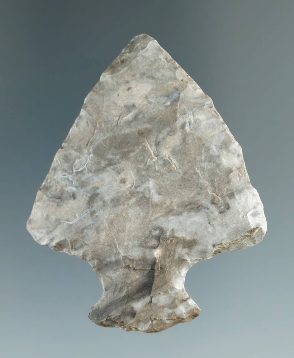 Fine 2" Perkiomen Broad Point - Erie Pennsylvania. Ex. Hooks collection. Onondaga Chert.