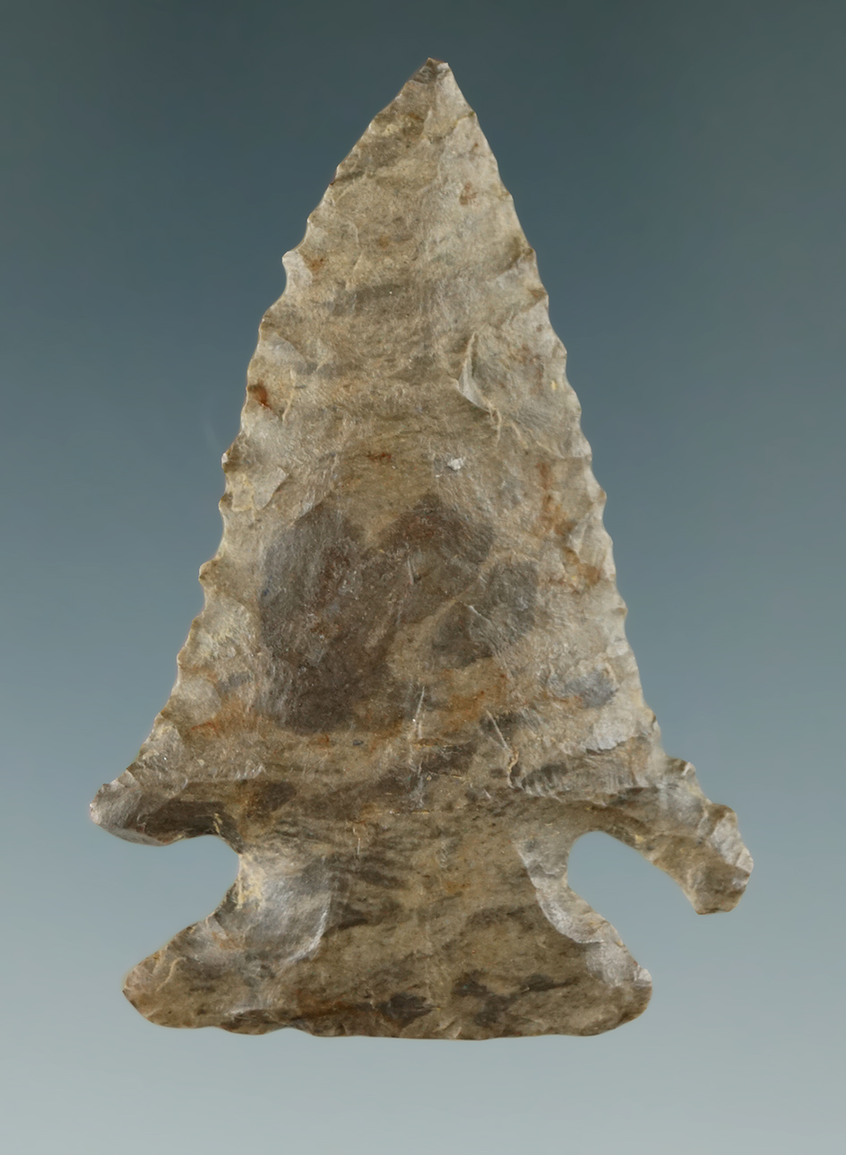 2 1/8" Pinetree point that is nicely made from attractive Dover Flint found in Tennessee.