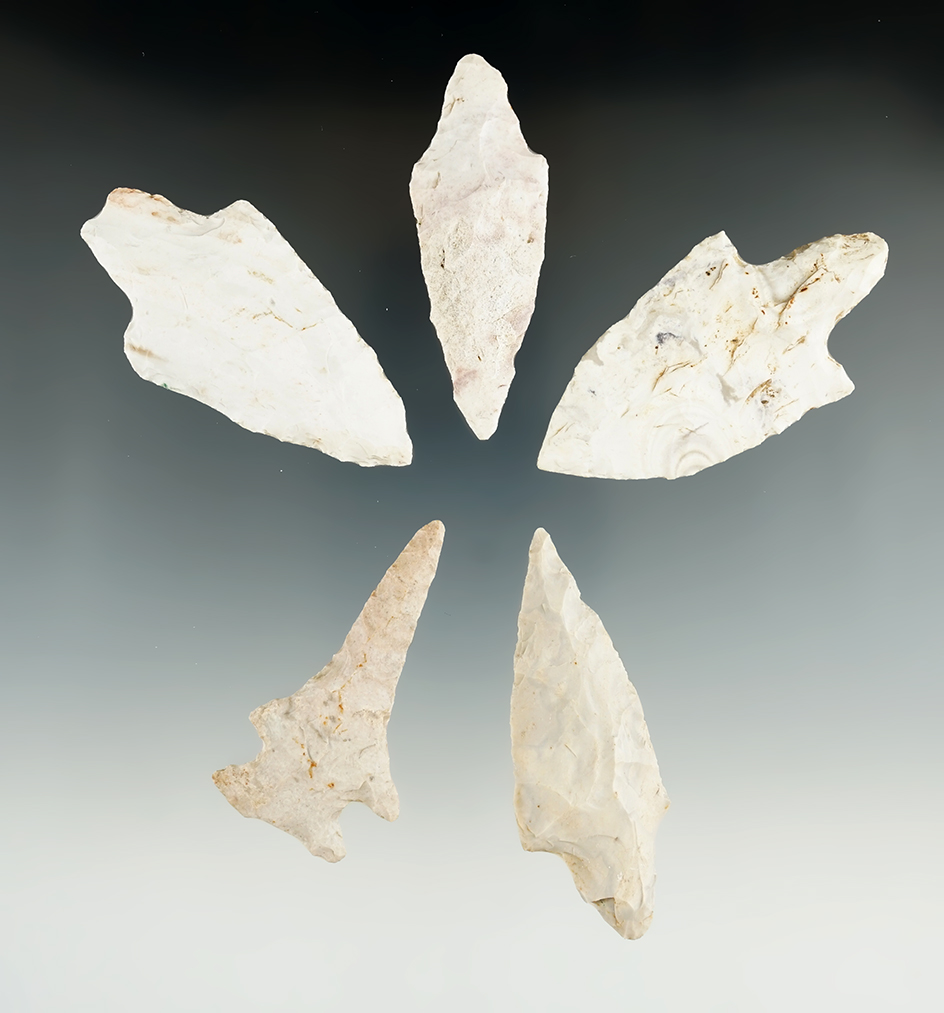 Set of five Missouri artifacts, largest is 2 11/16".