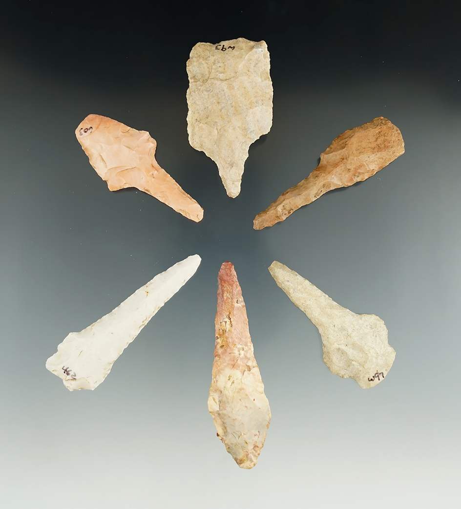 Group of six Missouri Drills, largest is 2 5/8".