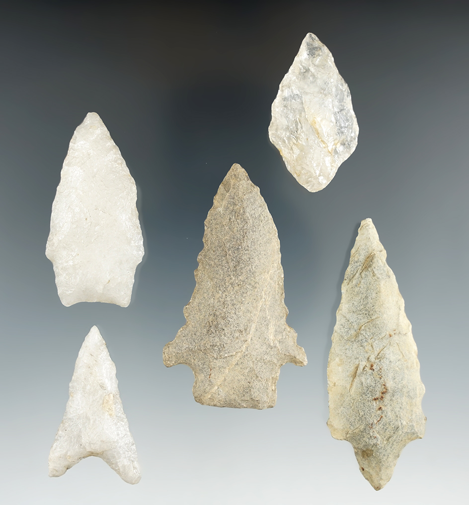 Set of five Eastern U. S. Artifacts, largest is 2 1/2".