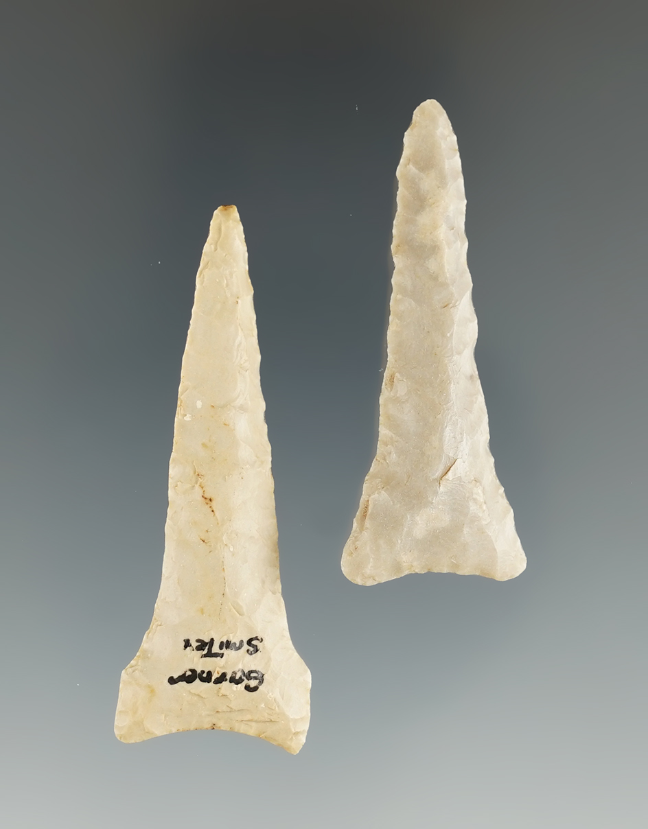 Pair of well styled Flint Drills found in East Texas, largest is 2 1/8".