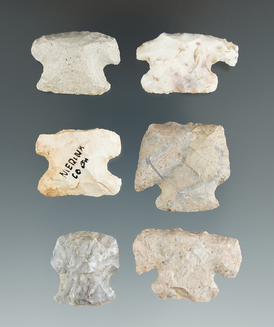 Set of six hafted scrapers found in Medina and Morrow counties, Ohio.