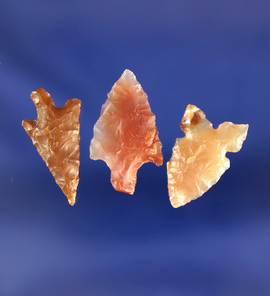 Set of three Columbia River Gempoints found in Washington, all are in nice condition.