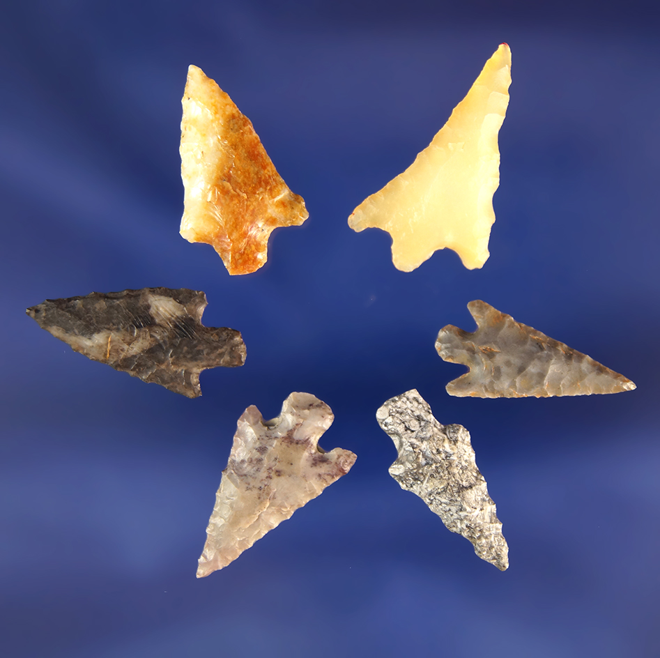 Set of six nice Gempoints found near the Columbia River in Oregon and Washington, largest is 1".