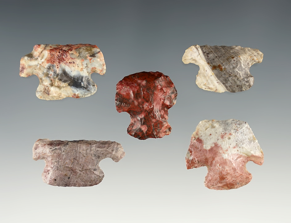 Set of 5 Flint Ridge Hafted Scrapers found in Ohio.