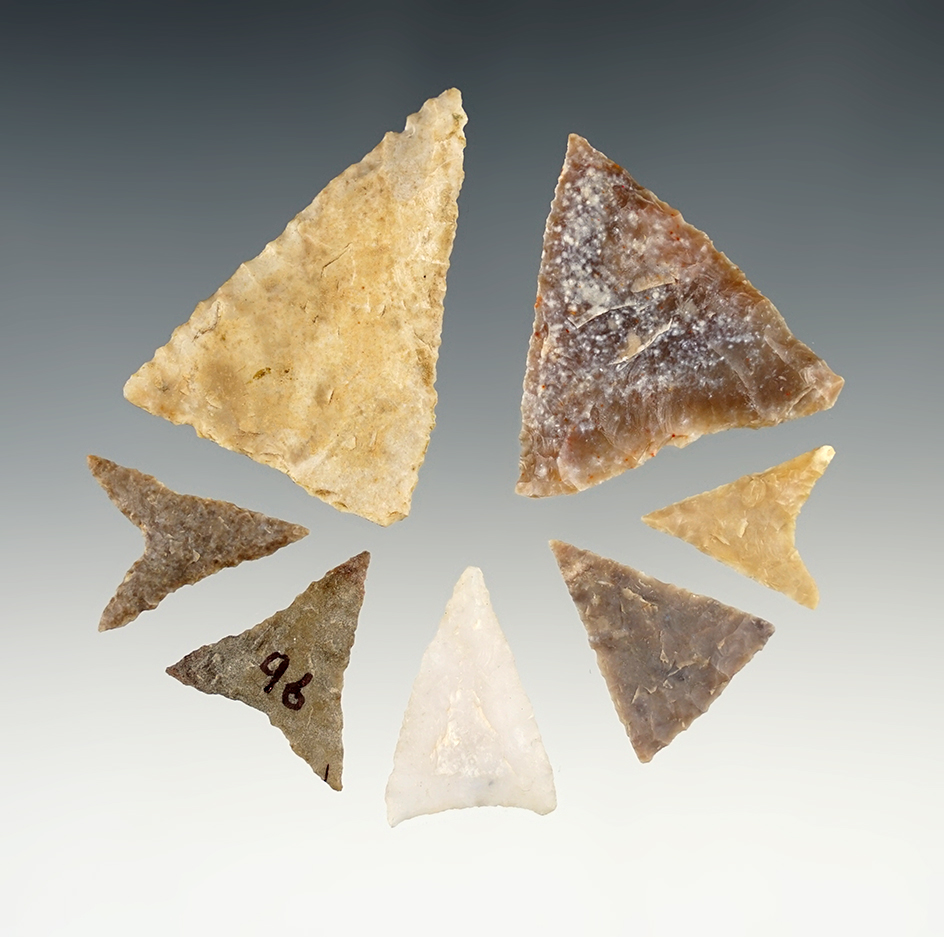 Set of 7 nice Texas Triangle points. Largest is 1 7/8".