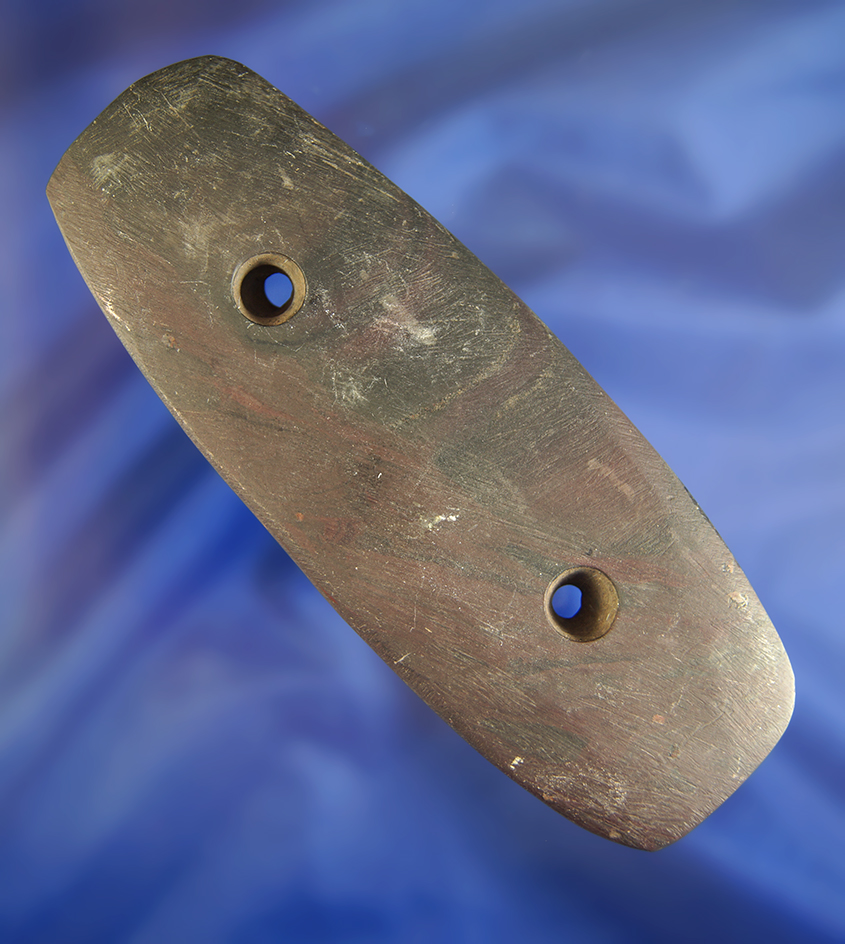 4 3/8" red banded slate Rectangular Gorget found in Ohio. Ex. Jim Hovan, David Root collections.