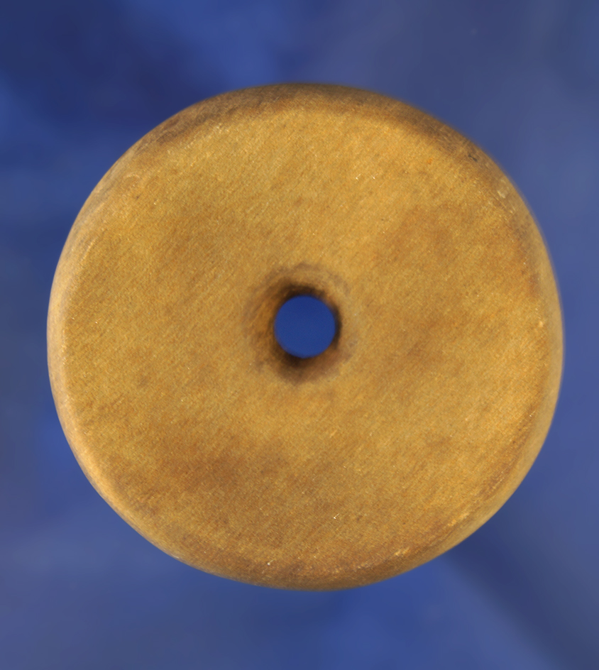 1 15/16" drilled Sandstone Discoidal found in Scioto Co.,  Ohio at the Feurt site. Bennett COA.