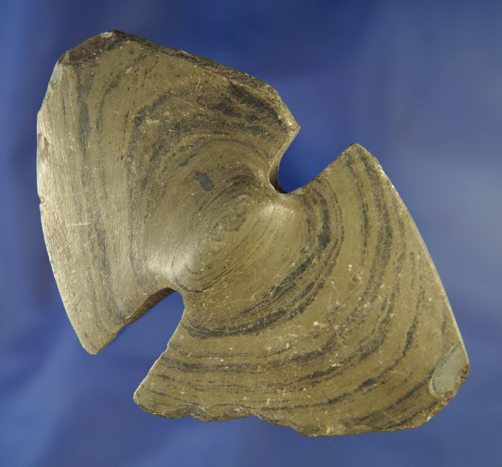 4 1/8" wide Double Notched Butterfly Bannerstone made from nicely banded glacial slate - Ohio.