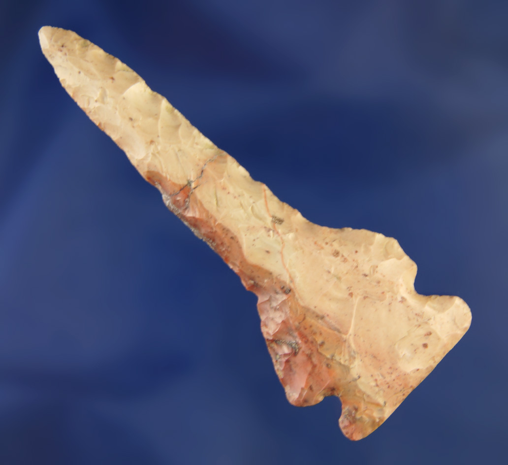 2 7/8" Cornernotch Archaic Drill made from attractive Flint Ridge Flint- Columbiana Co.,  Ohio.