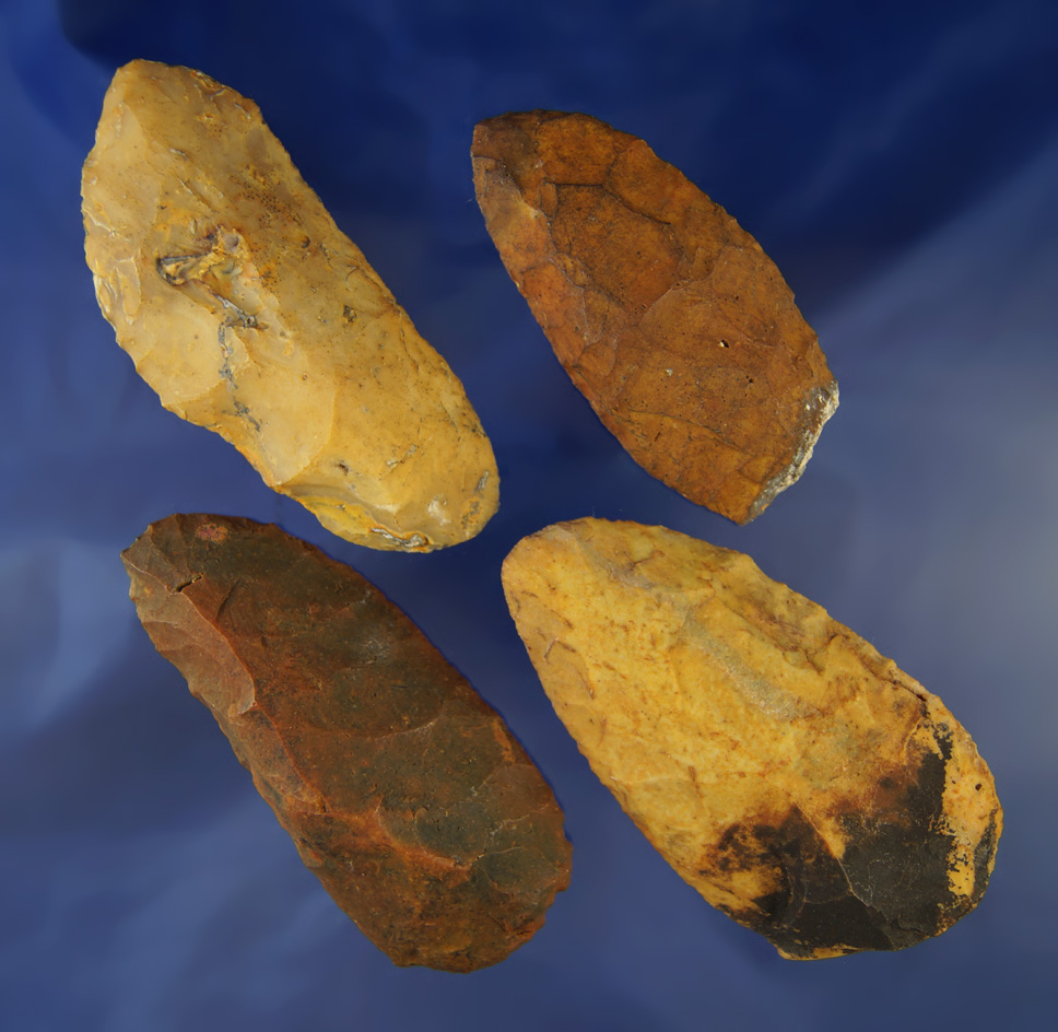 Set of four nicely styled and well patinated Uniface tools, largest is 4 1/8" long  - Florida.