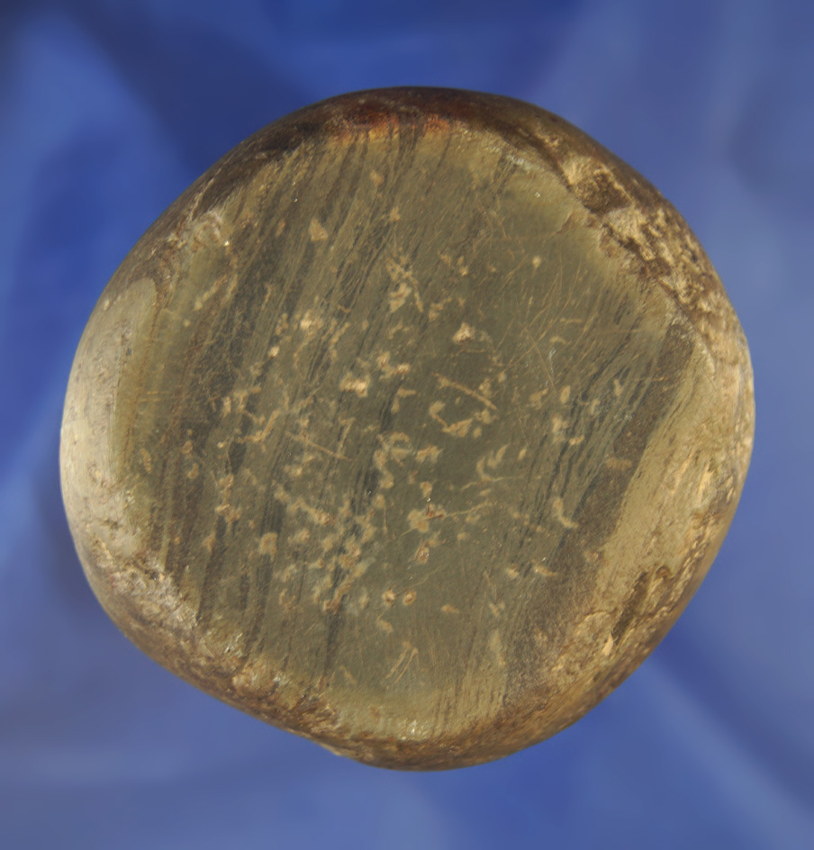 Rare! Beautiful slate Discoidal that is 2 11/16" diameter - Cleremont Co.,  Ohio. Bennett COA.