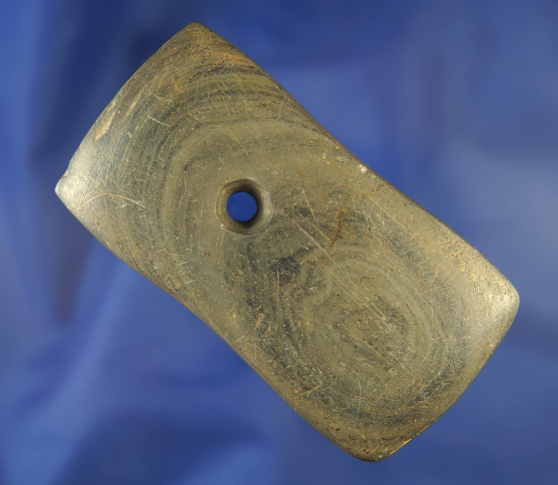 3 1/4" Banded Slate Trapezoidal Pendant found in Ohio.