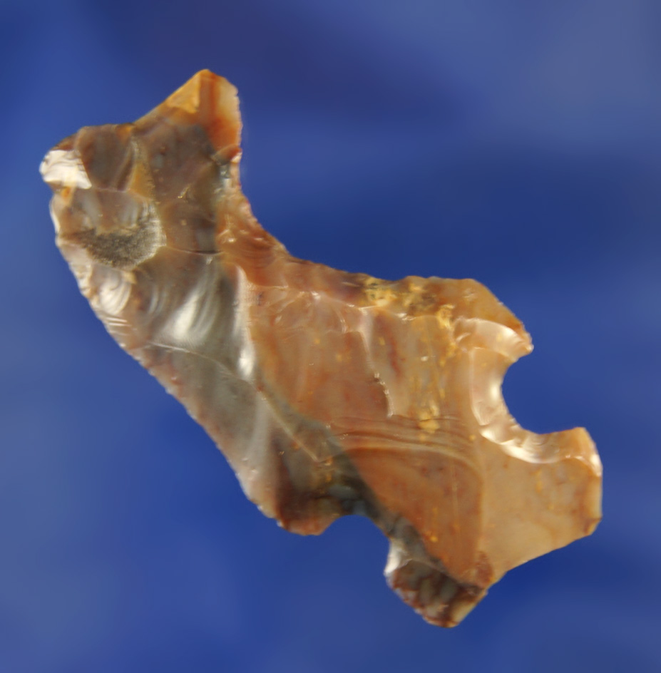 1 3/4" Flint Ridge Hafted Scraper Delaware Co., Ohio.  Purple and Caramel.