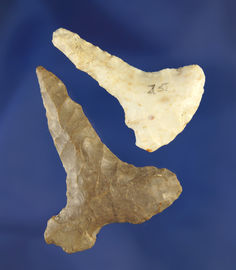 Pair of Flint Drills found in Champaign Co.,  Ohio, largest is 1 3/4".  Greg Shipley collection.