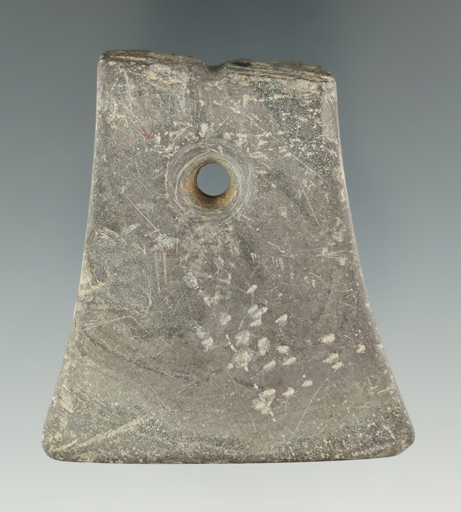 2 3/8" Salvaged Gorget made form Slate, found in Jay Co., Indiana. Falleti COA.