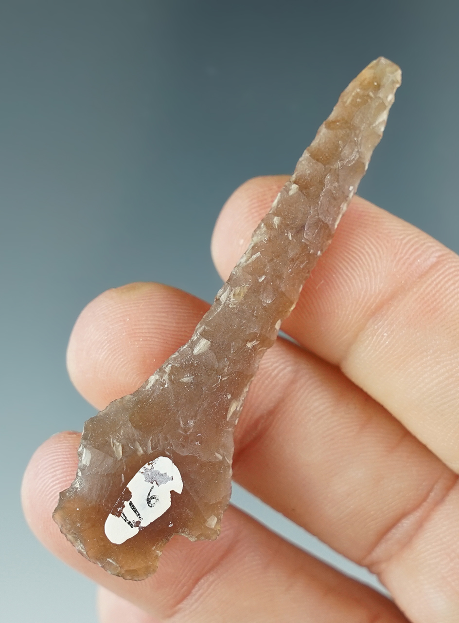 2 5/16" Agate Snake River Cornernotch Drill that is nicely translucent. Found in Oregon.