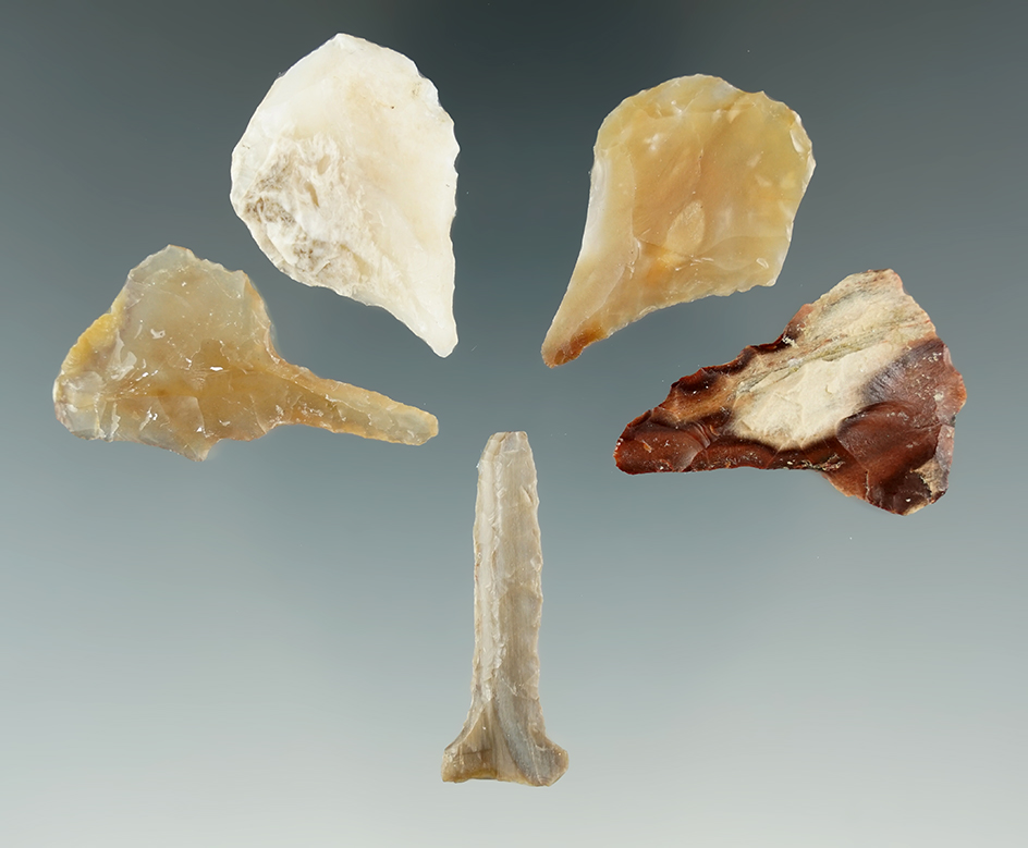 Group of 5 Columbia River Drills, largest is 1 1/2".