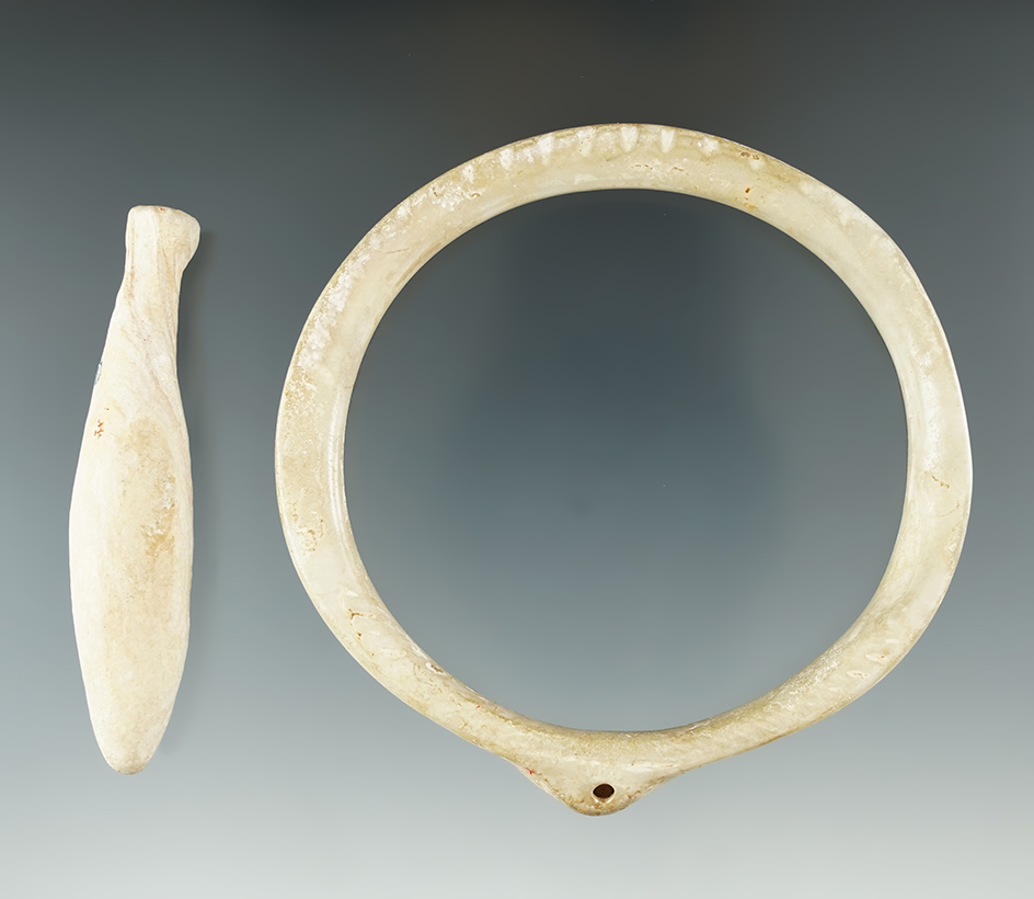 Pair of Shell Ornaments found in New Mexico including a 3 1/2" Bracelet. Ex. J. Hensley.