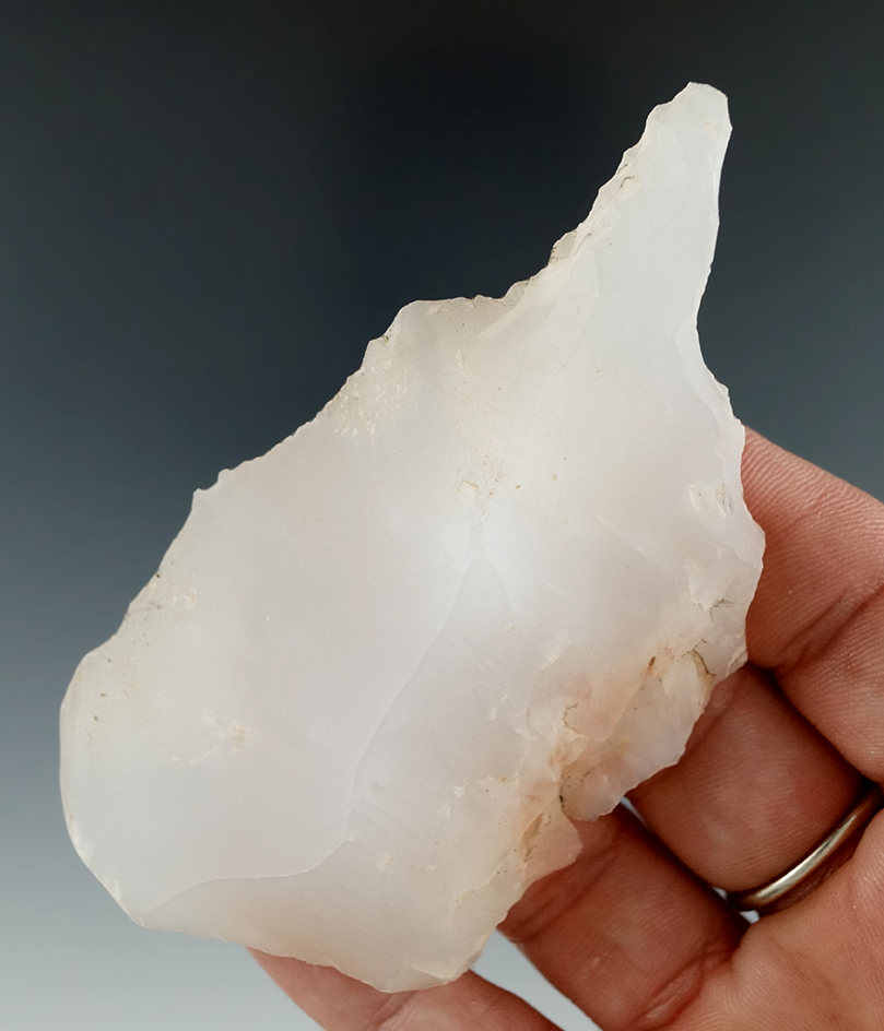3 3/8" large translucent clear agate hand-drill found in Utah.