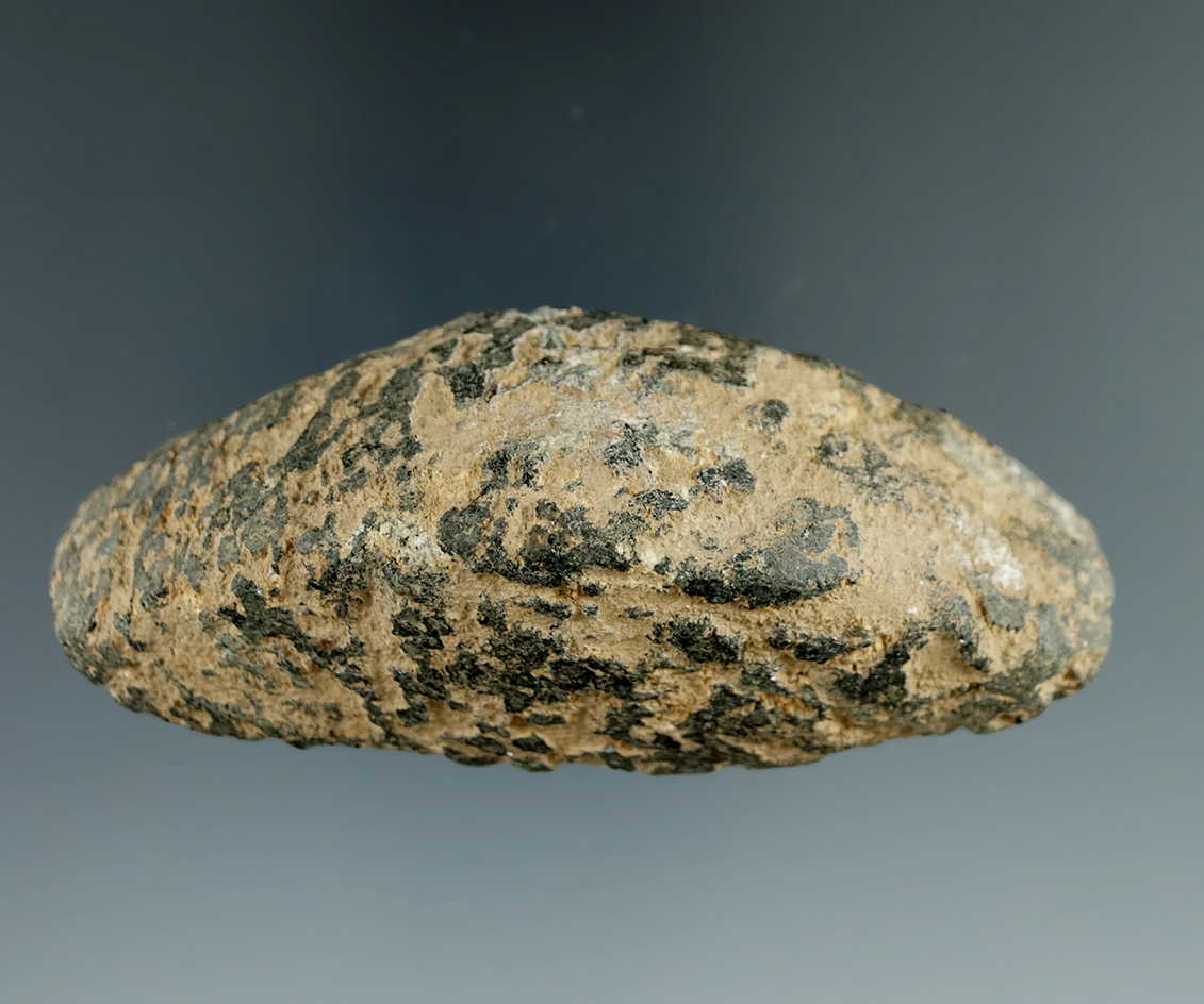 3 3/8" undrilled Gneiss Boatstone found in Miami Co., Ohio.