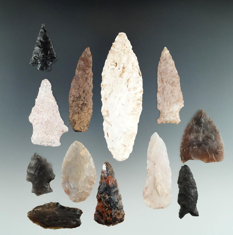 Set of 12 points and knives found in Utah, largest is 4".