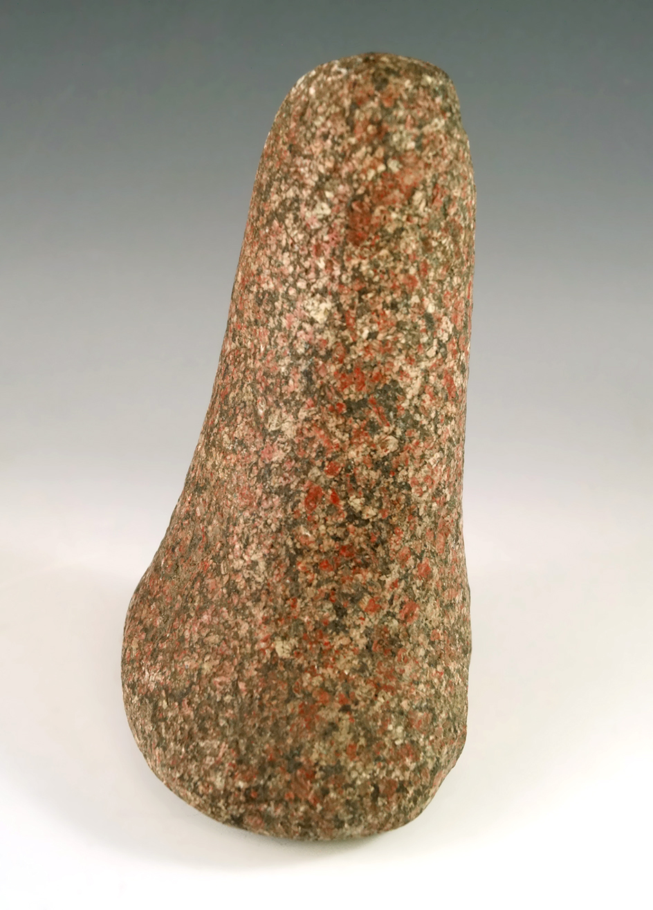 5 3/8" Bell Pestle with nice use-wear on handle made from attractive red quartz found in Ohio.