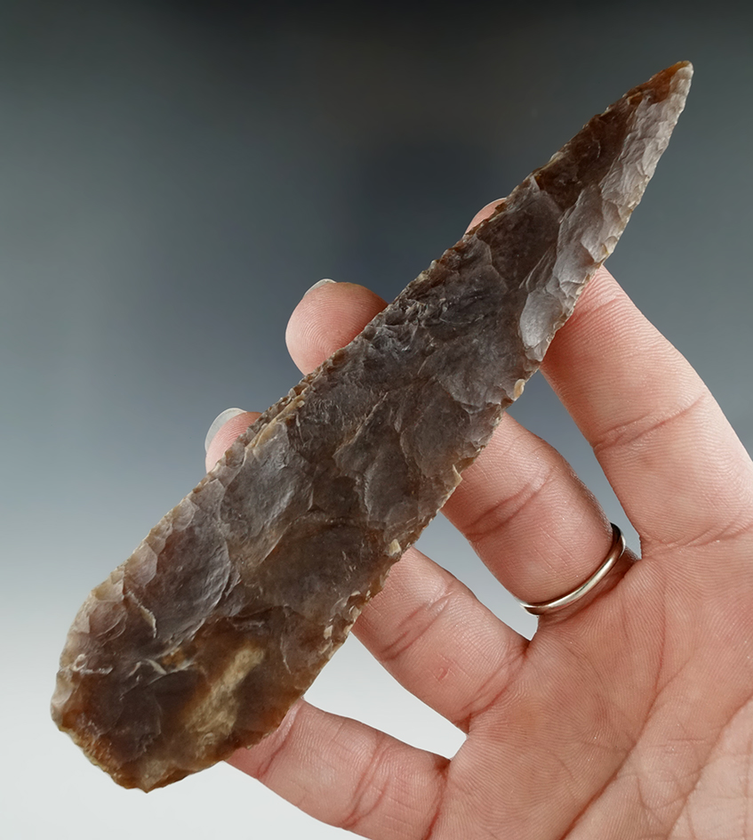 5 5/16" Lanceolate made from beautifully patinated Knife River flint found in Wyoming.
